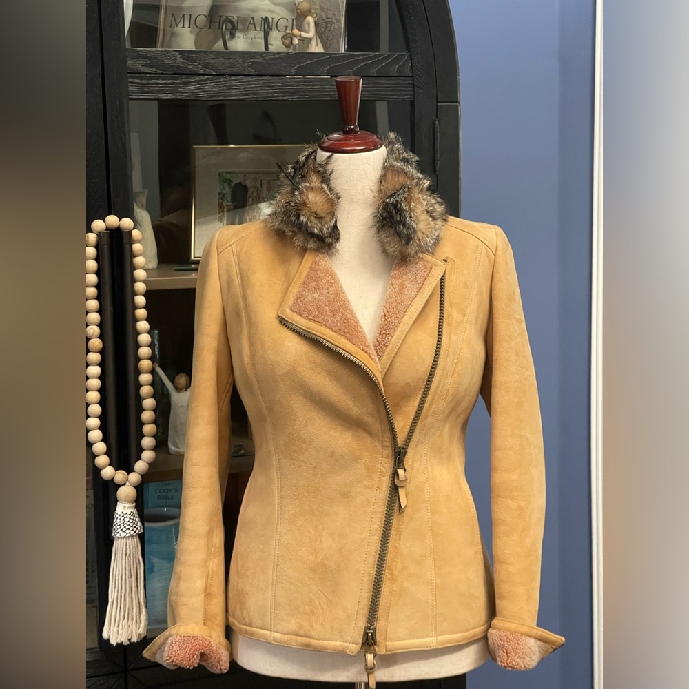 Fratelli Rossetti Tan Leather Jacket with Faux Fur Collar